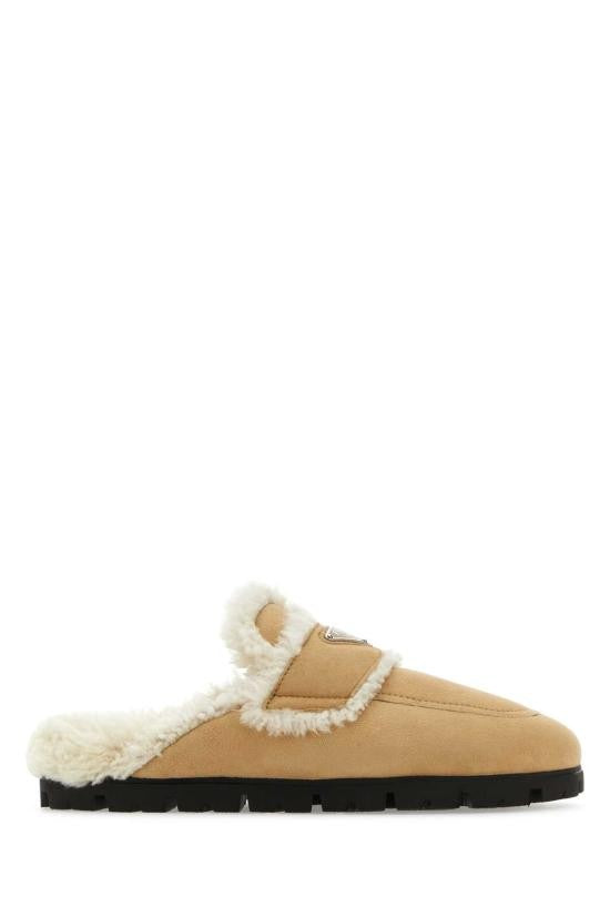 Prada Slip-On Mules With Plush Shearling Lining And Rugged Sole
