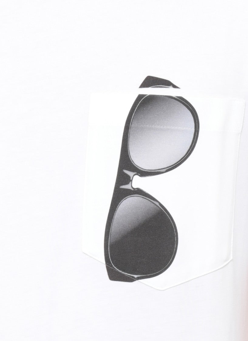 Moschino White Sunglasses Print Chest Pocket Cotton T-Shirt