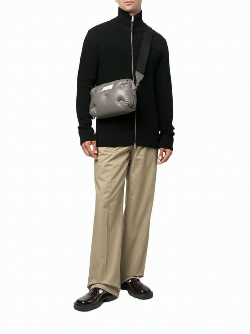Maison Margiela Ribbed Knit Zip-Up Cardigan With High Collar And Silver Zipper