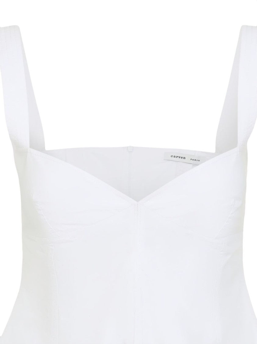 Carven White Cotton Poplin Top With Sweetheart Neckline