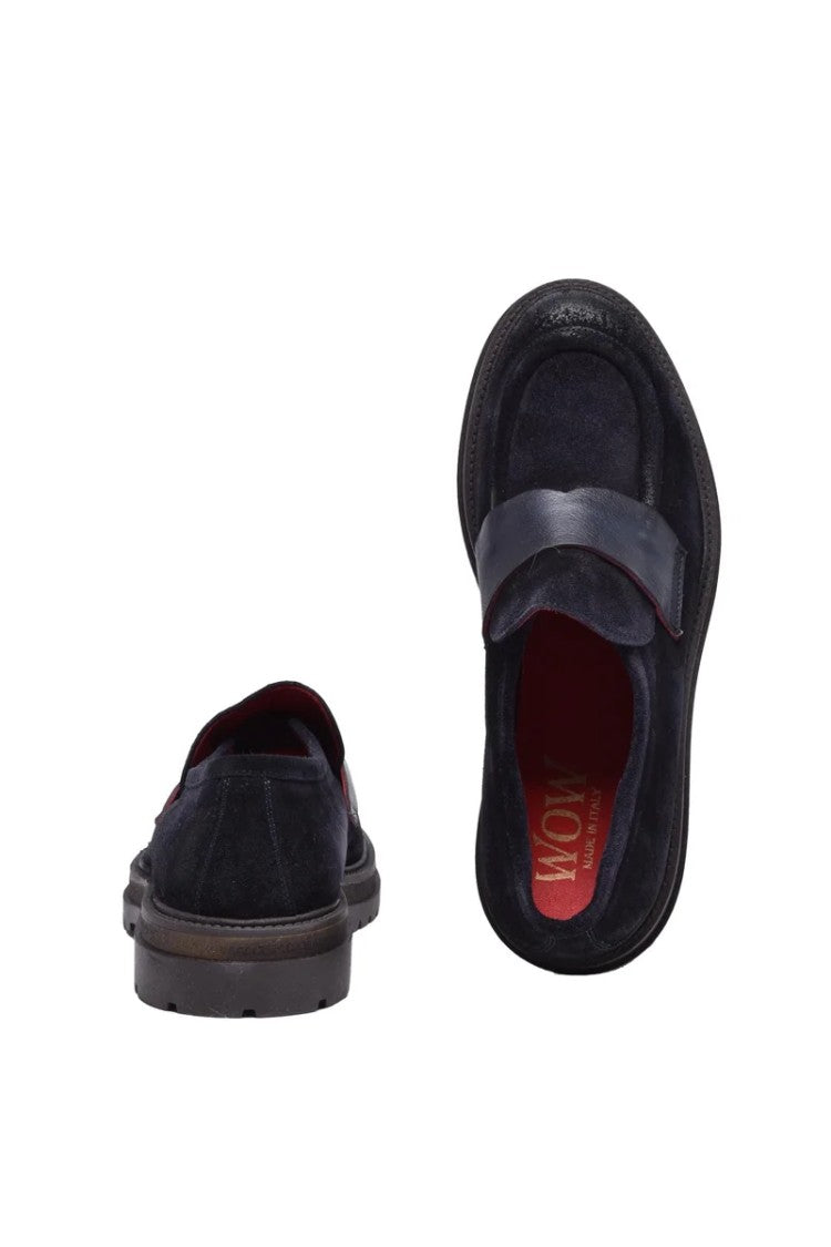 Wow Made In Italy Blue Suede Leather Rubber Men's Suede Loafer