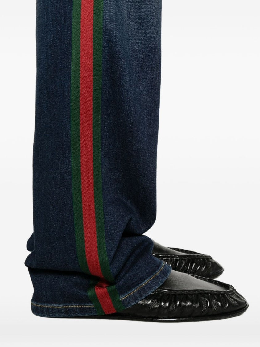 Gucci Dark Blue Stripe Accent Straight-Leg Denim Jeans
