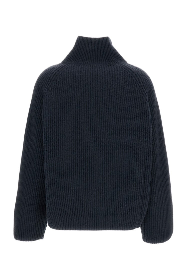 Dusan Blue Oversized Cross-Collar Pure Cashmere Sweater