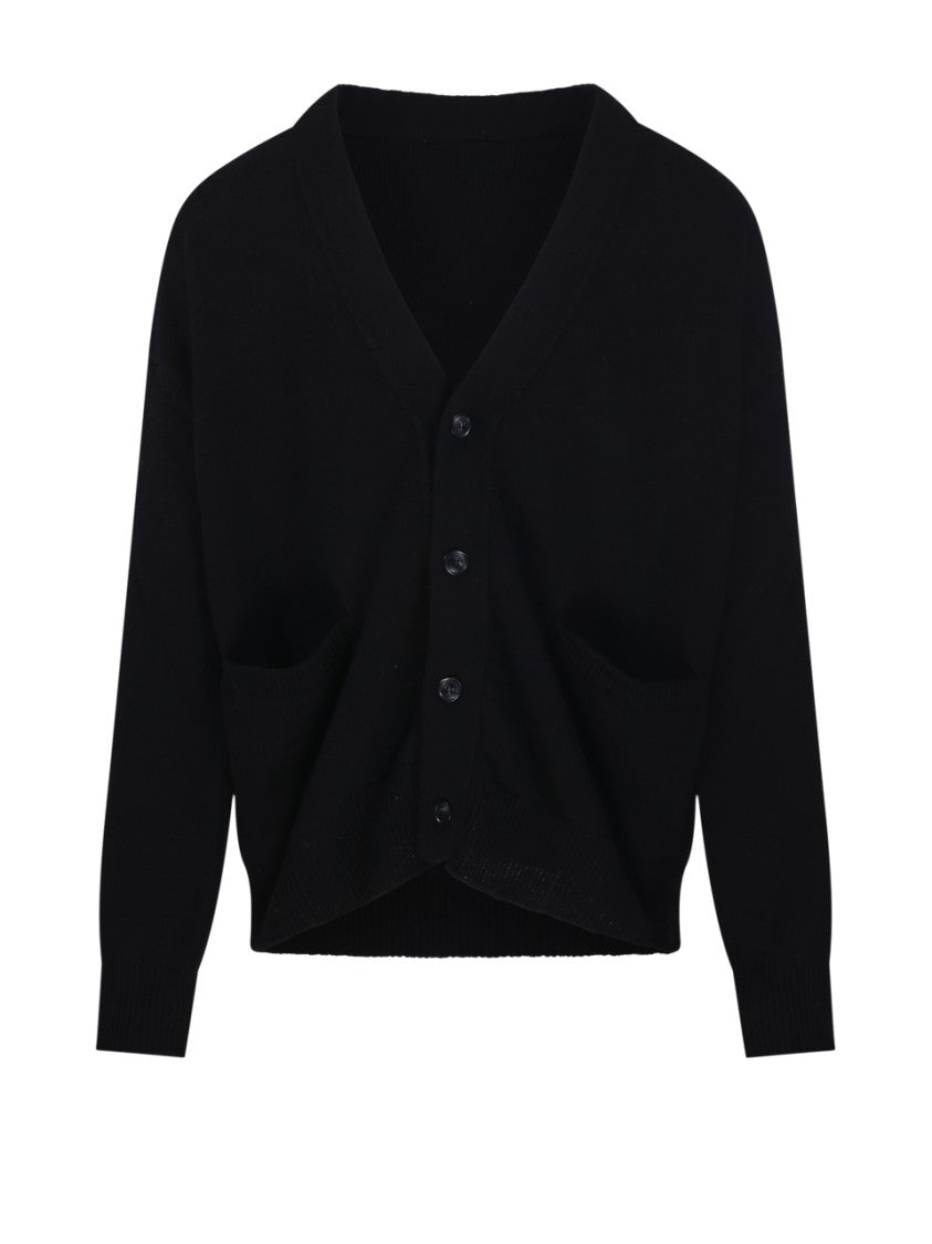 A Paper Kid Black Cardigan With Deep V-Neck And Relaxed Fit