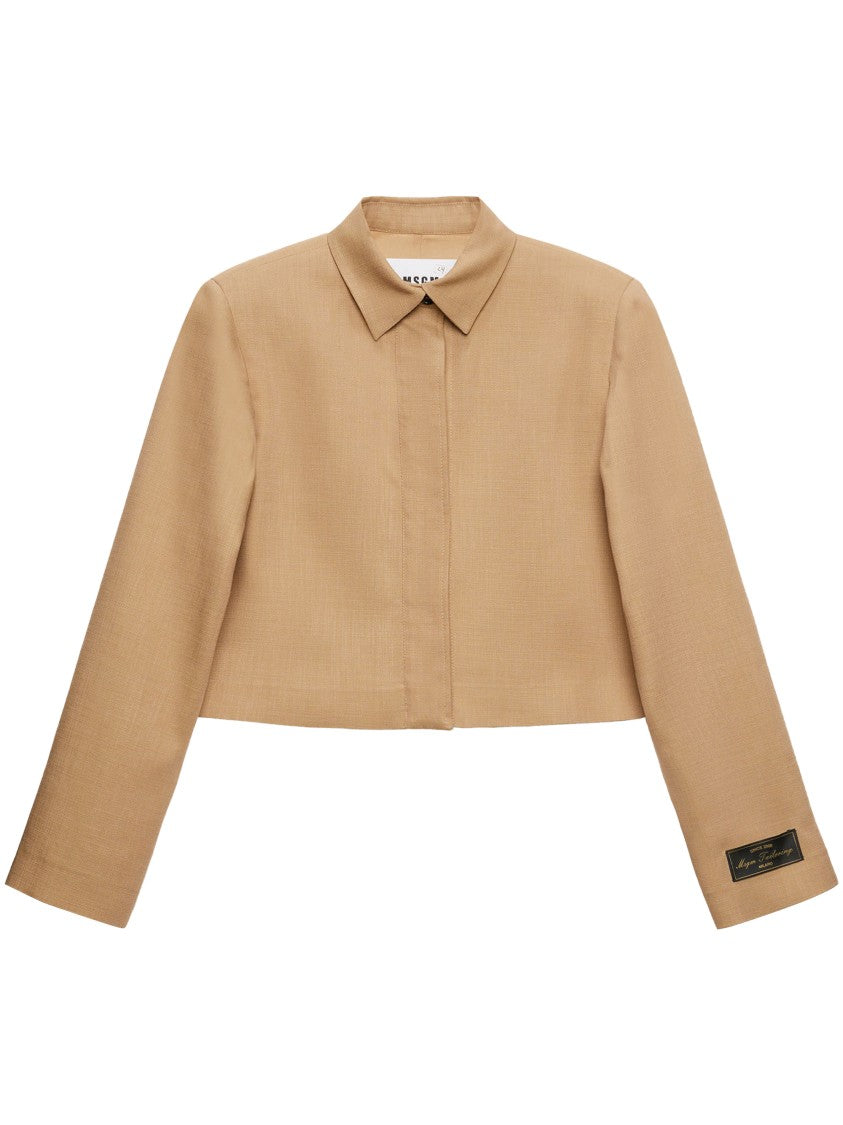 Msgm Cropped Beige Jacket With Classic Collar