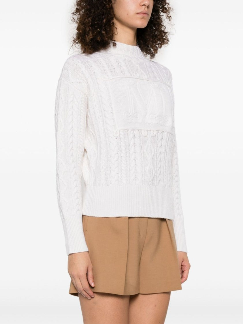 Max Mara Textured Cable Knit Sweater With Prominent Logo Detail