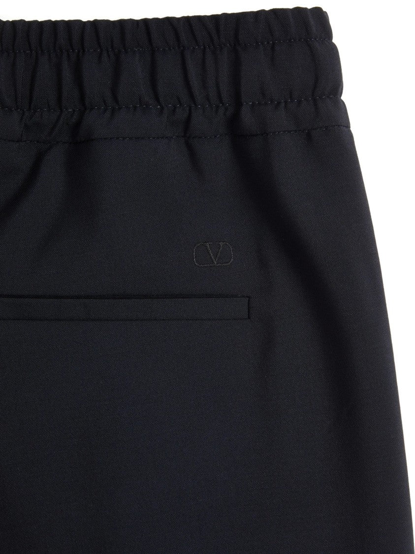 Valentino Tailored Black Mohair Pants With Embroidered Logo