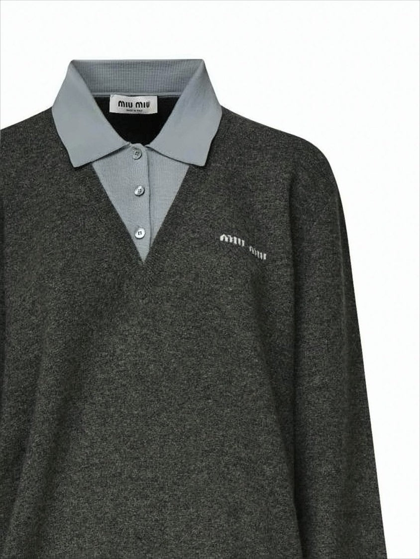 Miu Miu Dark Grey Cashmere Blend Sweater