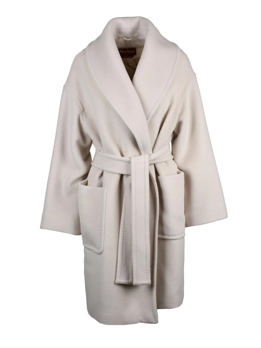 Max Mara White Alpaca-Blend Belted Cloruro Long Coat