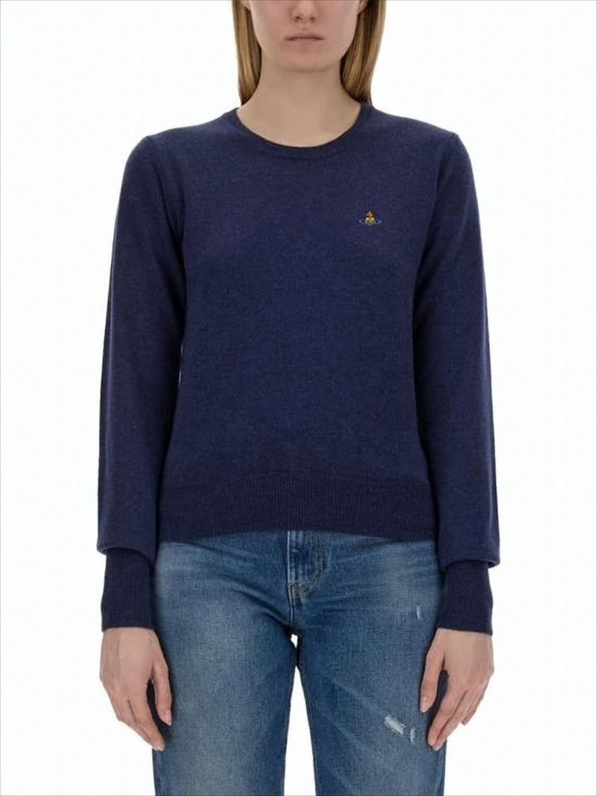 Vivienne Westwood Blue Cashmere-Wool Blend Sweater With Ribbed Cuffs