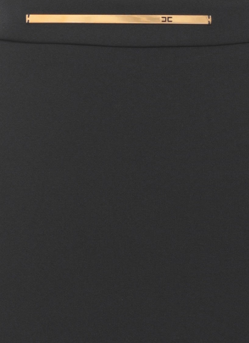 Elisabetta Franchi Black Midi Skirt With Logo Detail And Side Vent