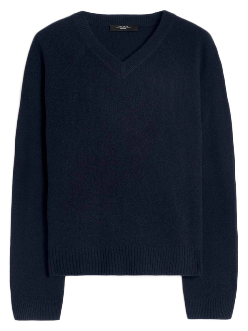 Max Mara Classic Black V-Neck Cashmere Sweater With Cropped Silhouette