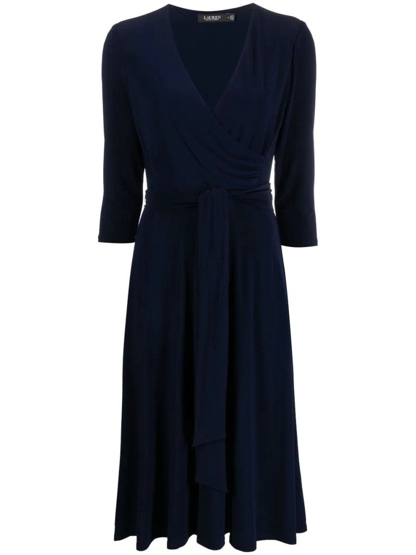 Lauren Ralph Lauren 3/4 Sleeve Midi Dress With Wrap Bodice And Self-Tie Belt