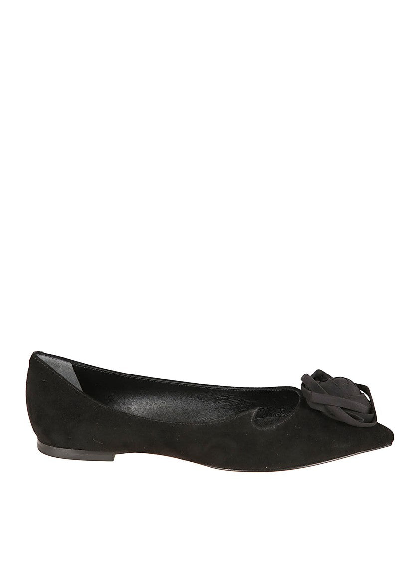 Roger Vivier Pointed Toe Flats With Sculptural Flower Embellishment