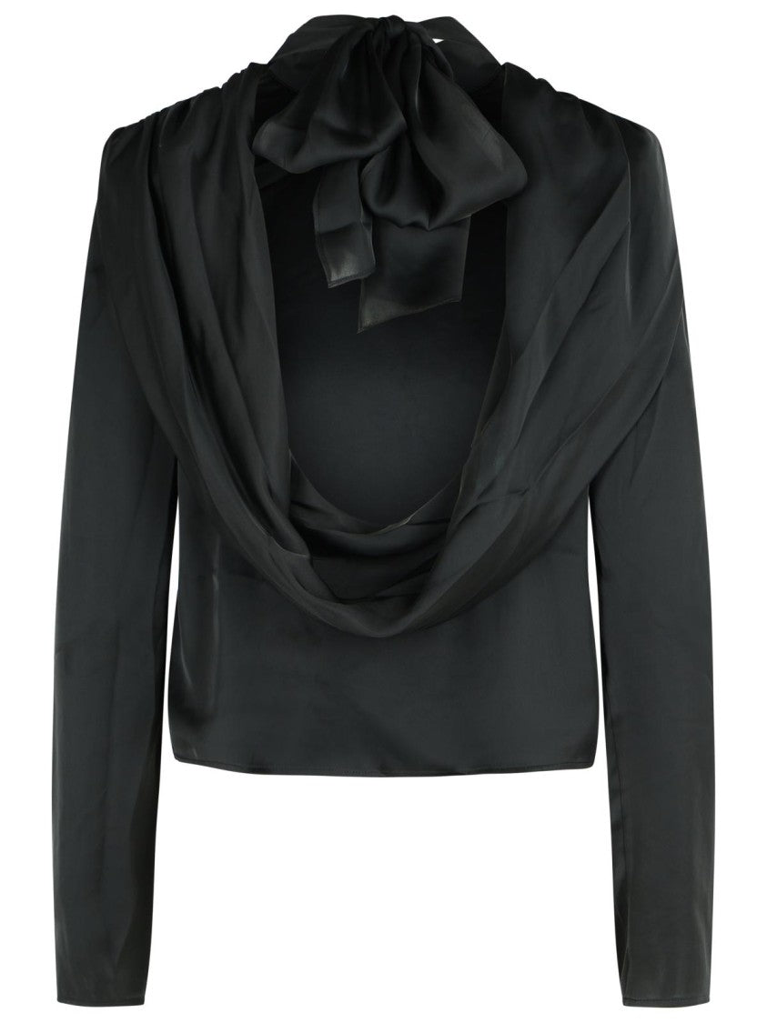 Rotate Draped Top In Black Polyester