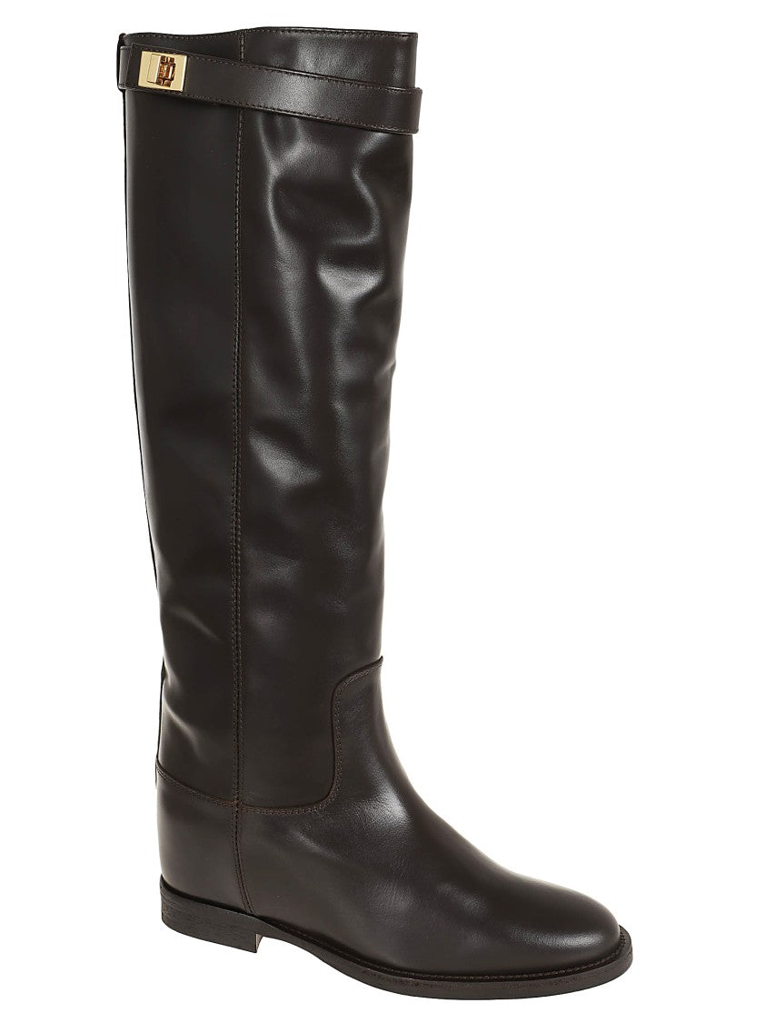 Via Roma 15 Leather Boots With Hook-And-Eye Strap