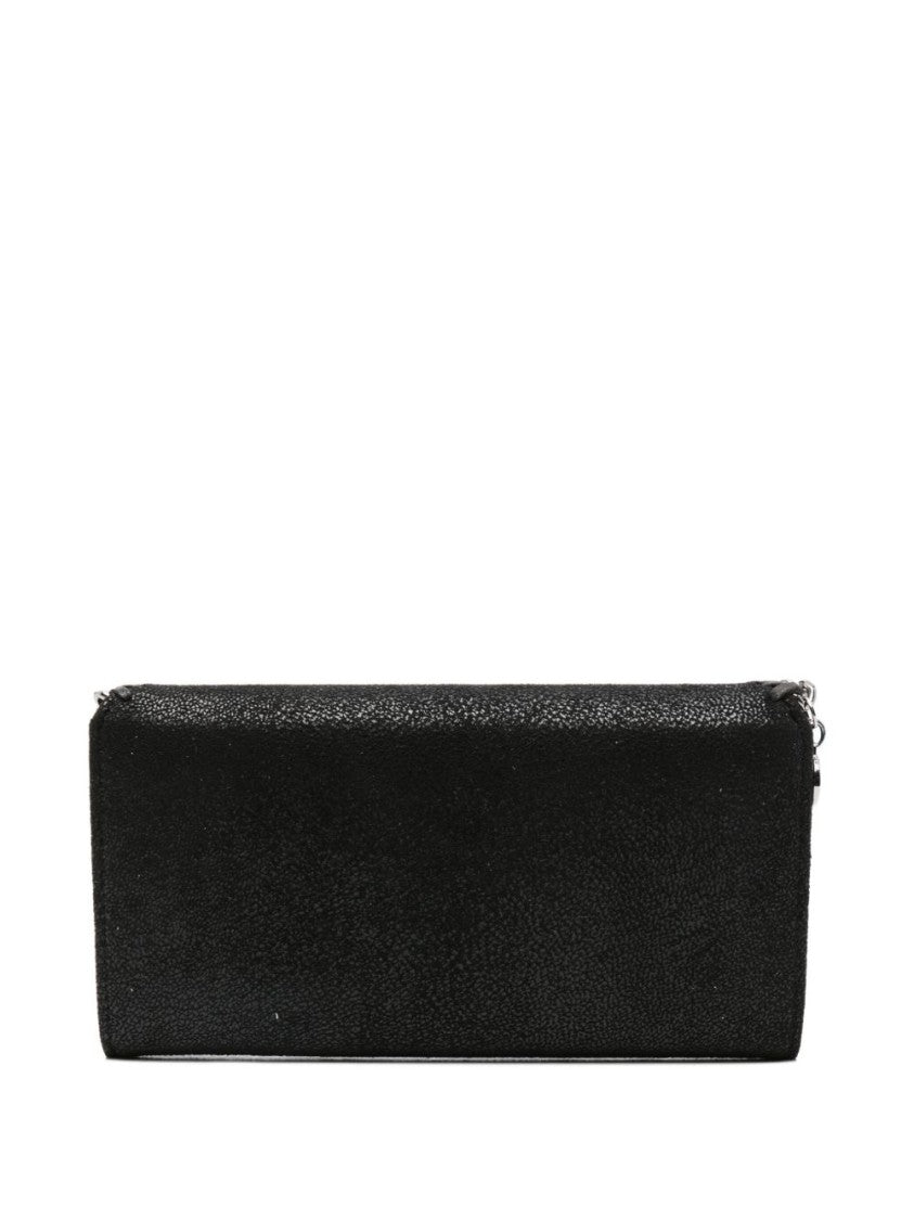 Stella Mccartney Textured Black Wallet With Silver Chain Trim