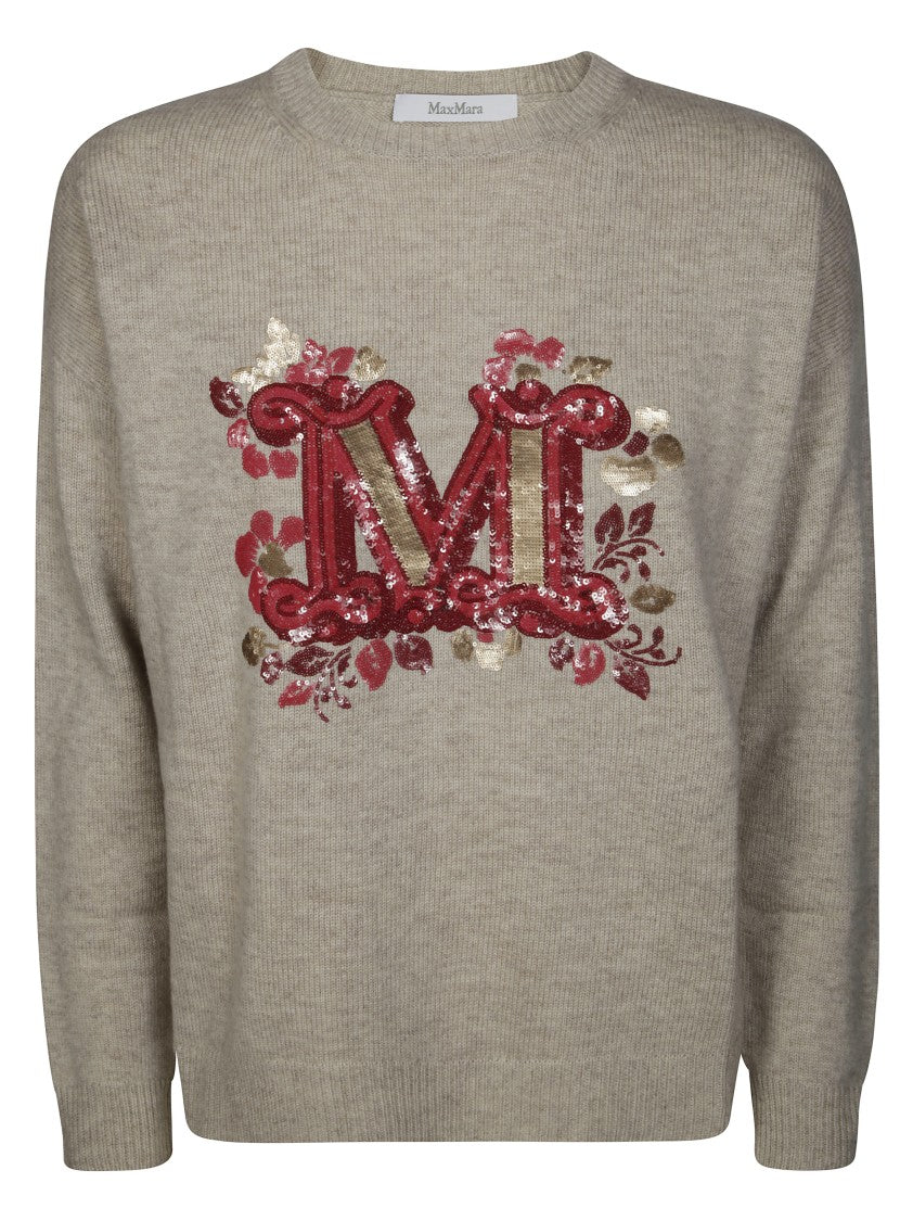 Max Mara Ornate Sequin-Embellished Sweater With Large Letter 'M'