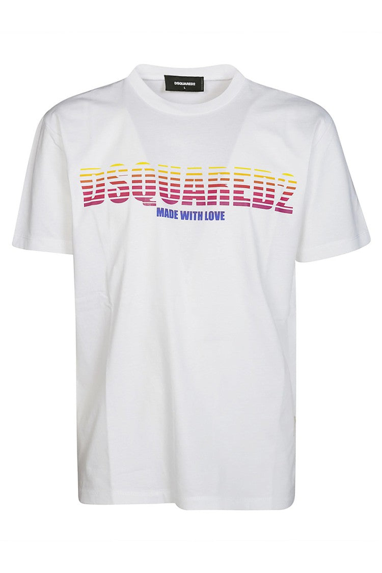 Dsquared2 White Cotton Gradient-Logo T-Shirt