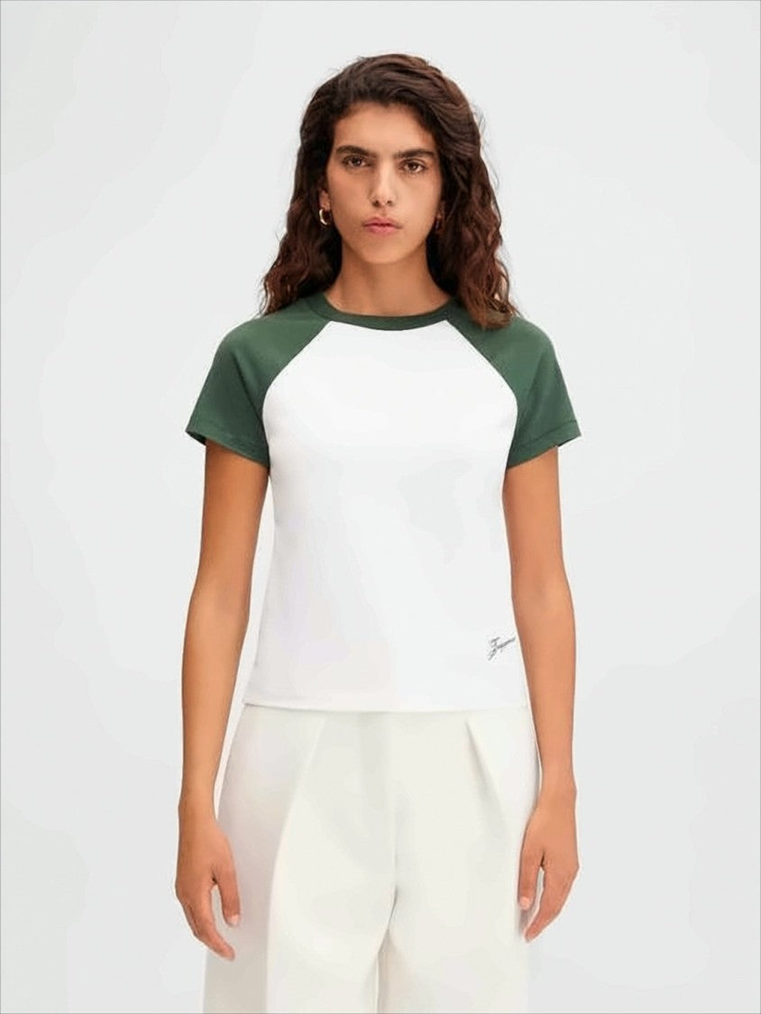 Jacquemus Cropped T-Shirt With Contrasting Raglan Sleeves