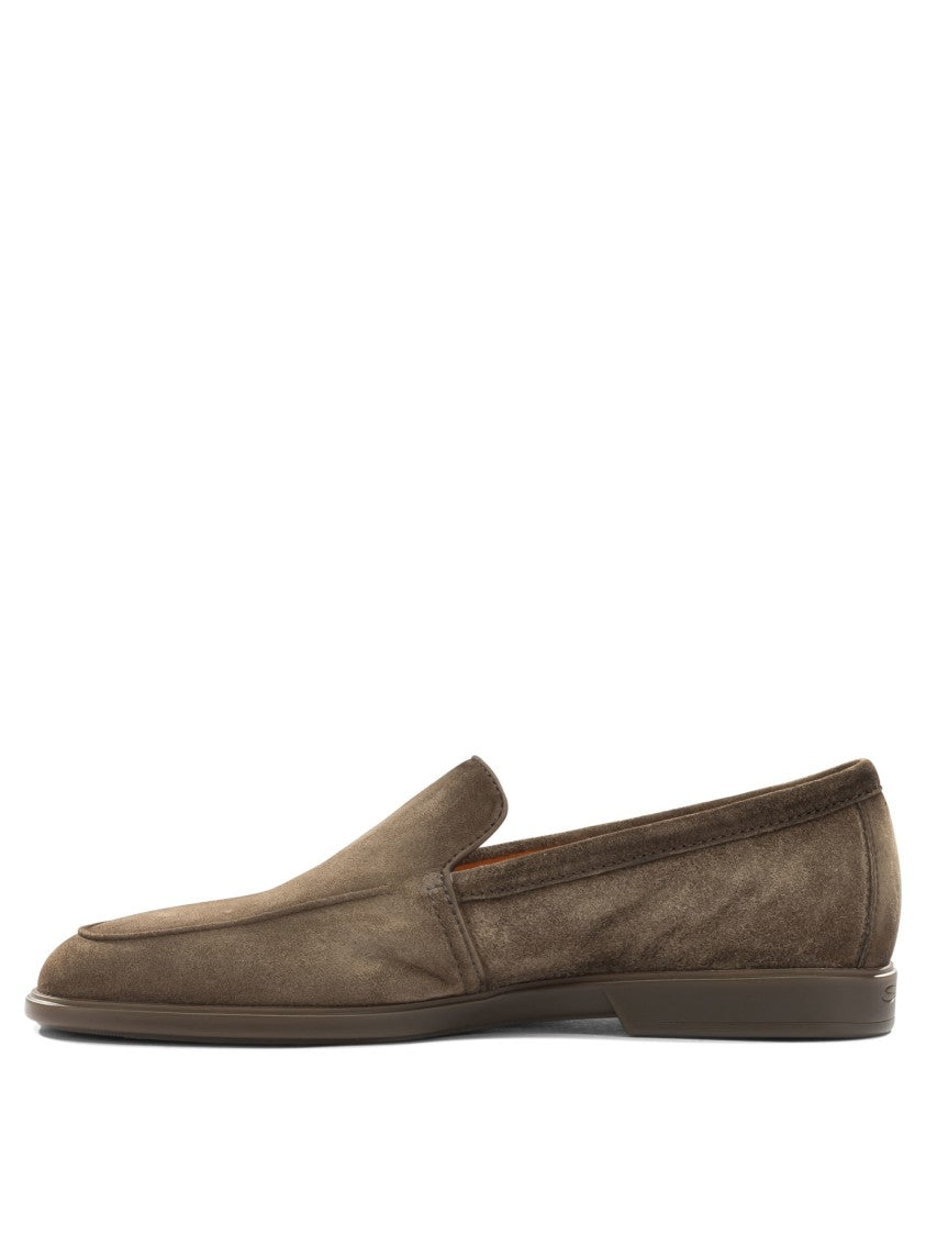 Santoni Brown Suede Moccasins