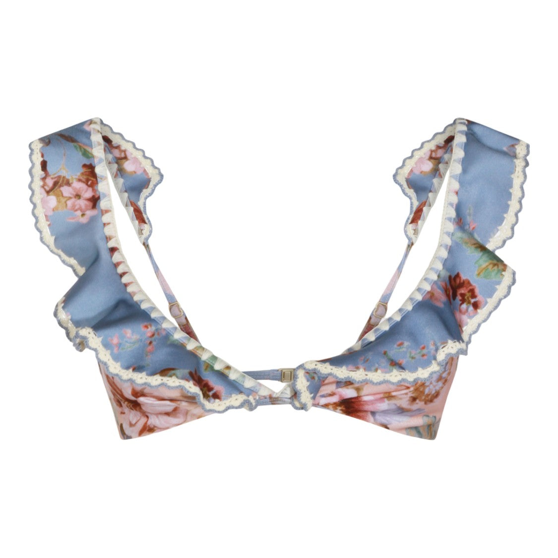Zimmermann Floral Print Bikini Top With Ruffled Straps