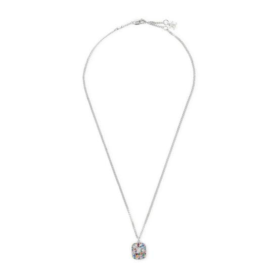 Celine Delicate Square Pendant Necklace With Floral Crystal Design