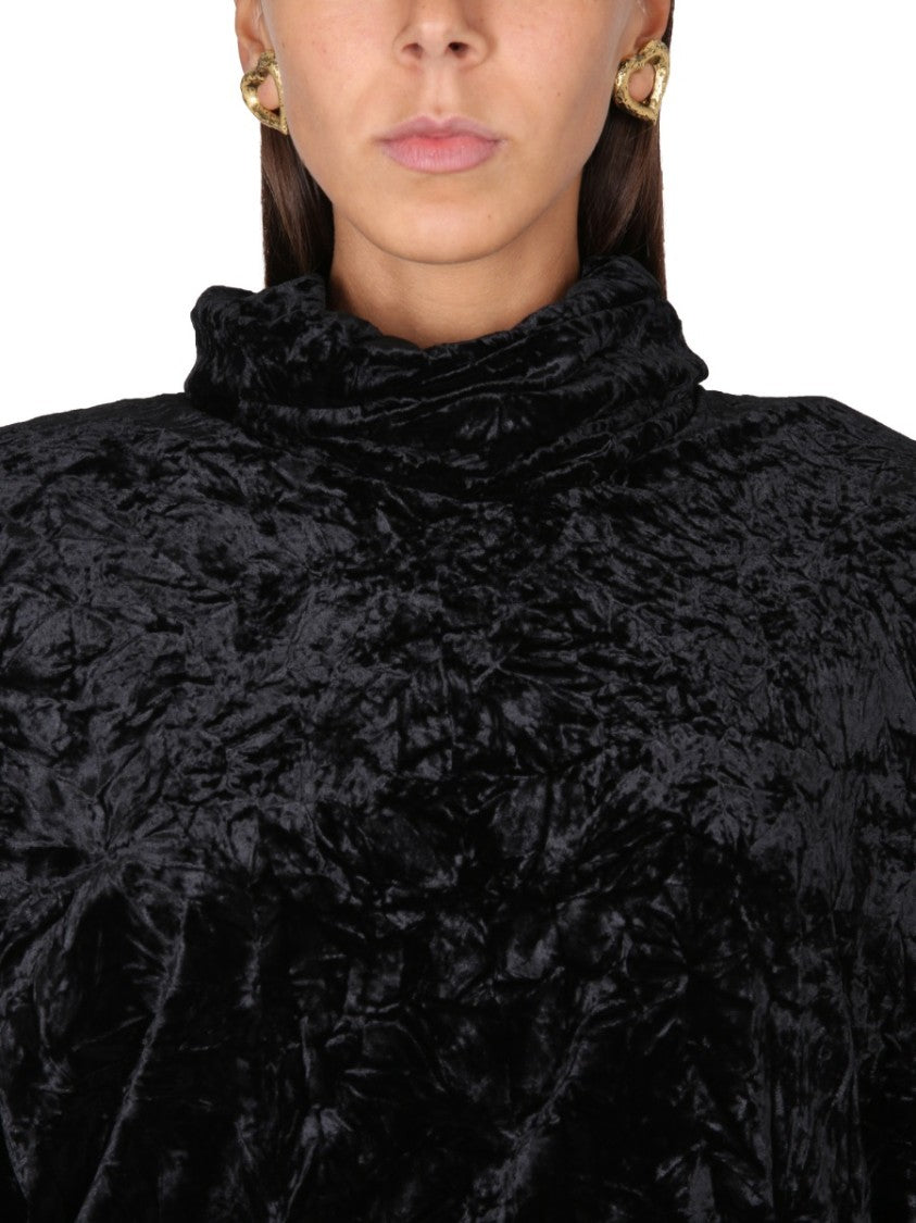 Saint Laurent High Shawl Collar Velvet Turtleneck Top