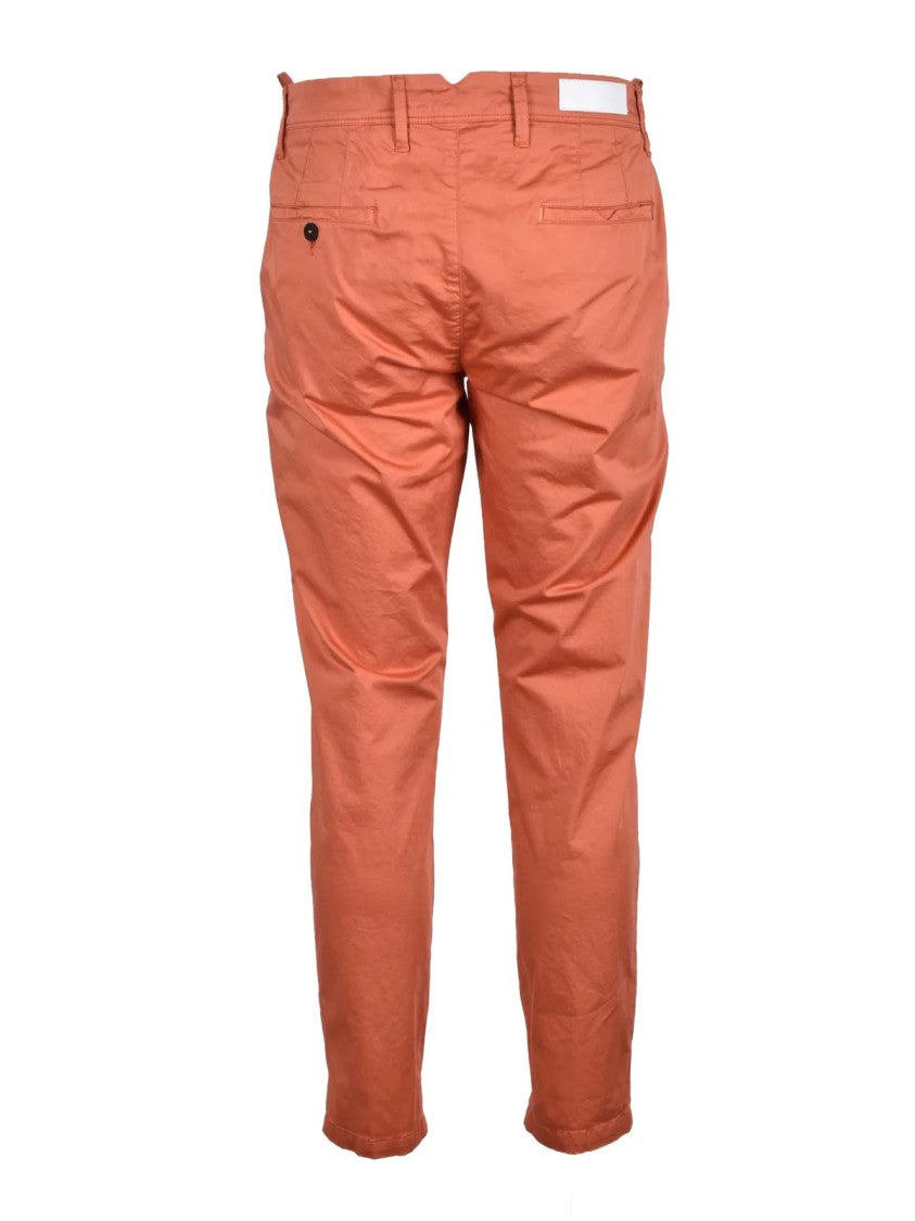 Bl.11 Block Eleven Stretch Cotton Casual Trousers With Bold Orange Hue And Sleek Finish