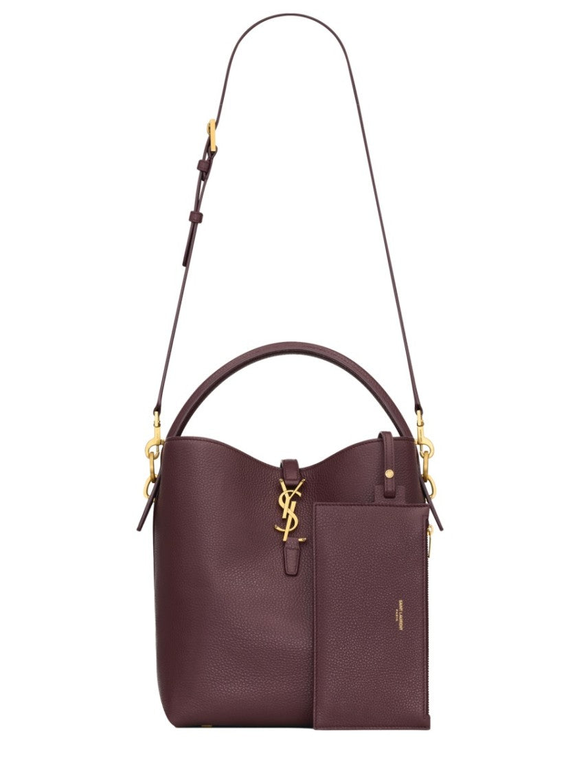 Saint Laurent Structured Pebbled Leather Shoulder Bag With Gold-Tone Logo Clasp