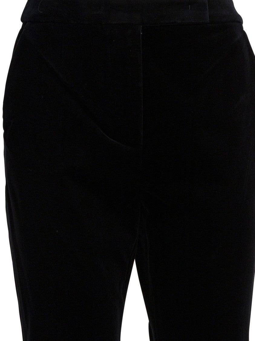 Max Mara Fitted Black Velvet Pants With Central Pleat