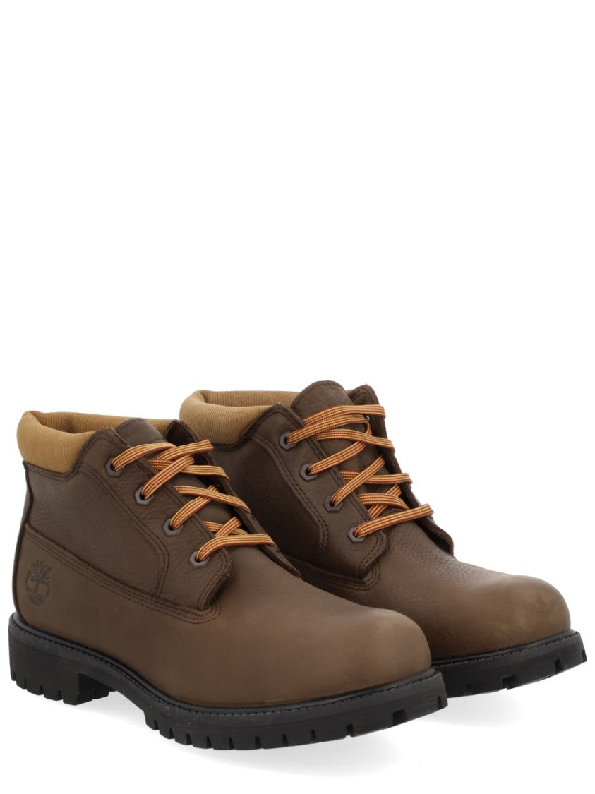 Timberland Smooth Brown Leather Boots With Padded Collar And Rugged Sole