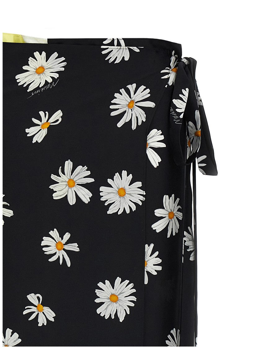 Moschino Silk Wallet Skirt With Floral Print And Knot Closure