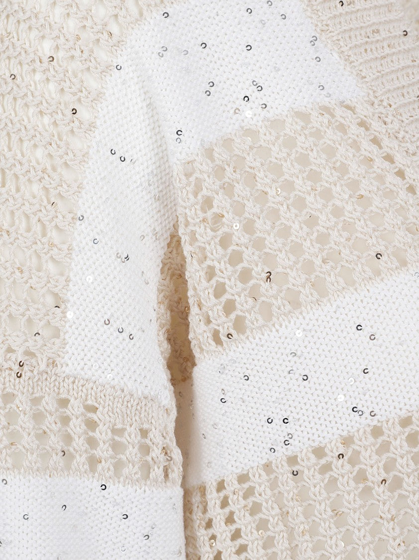 Peserico Cropped Knit Sweater With Striped Design And Button-Down Front