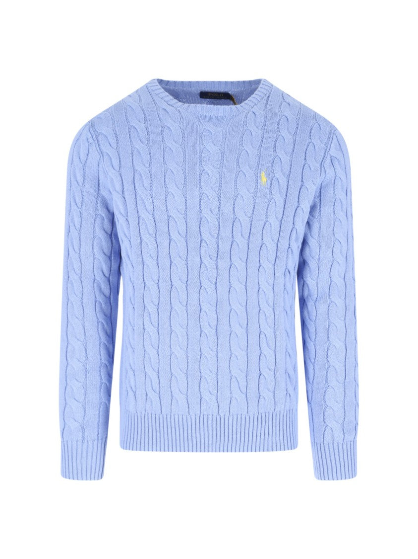 Polo Ralph Lauren Blue Cable-Knit Crewneck Cotton Sweater
