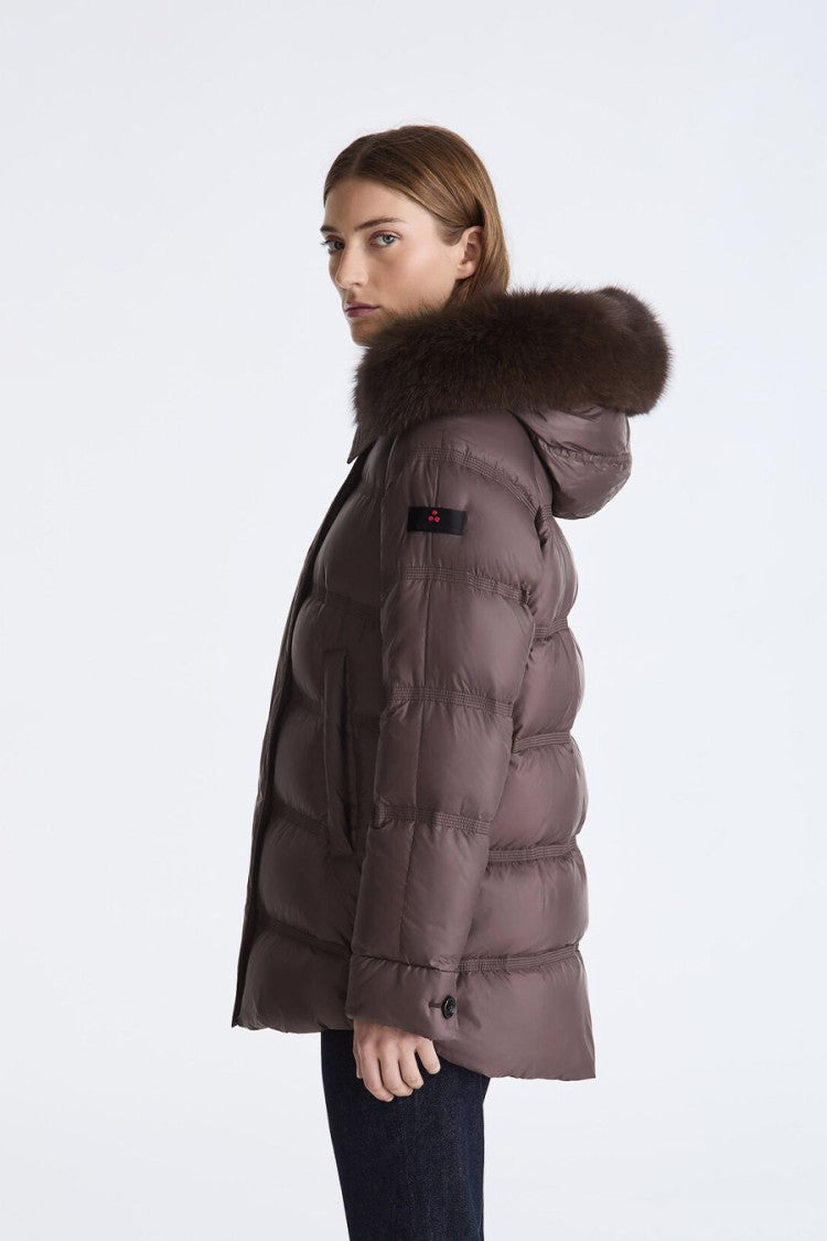 Peuterey Taupe Glossy Hooded Polyester Puffer Jacket