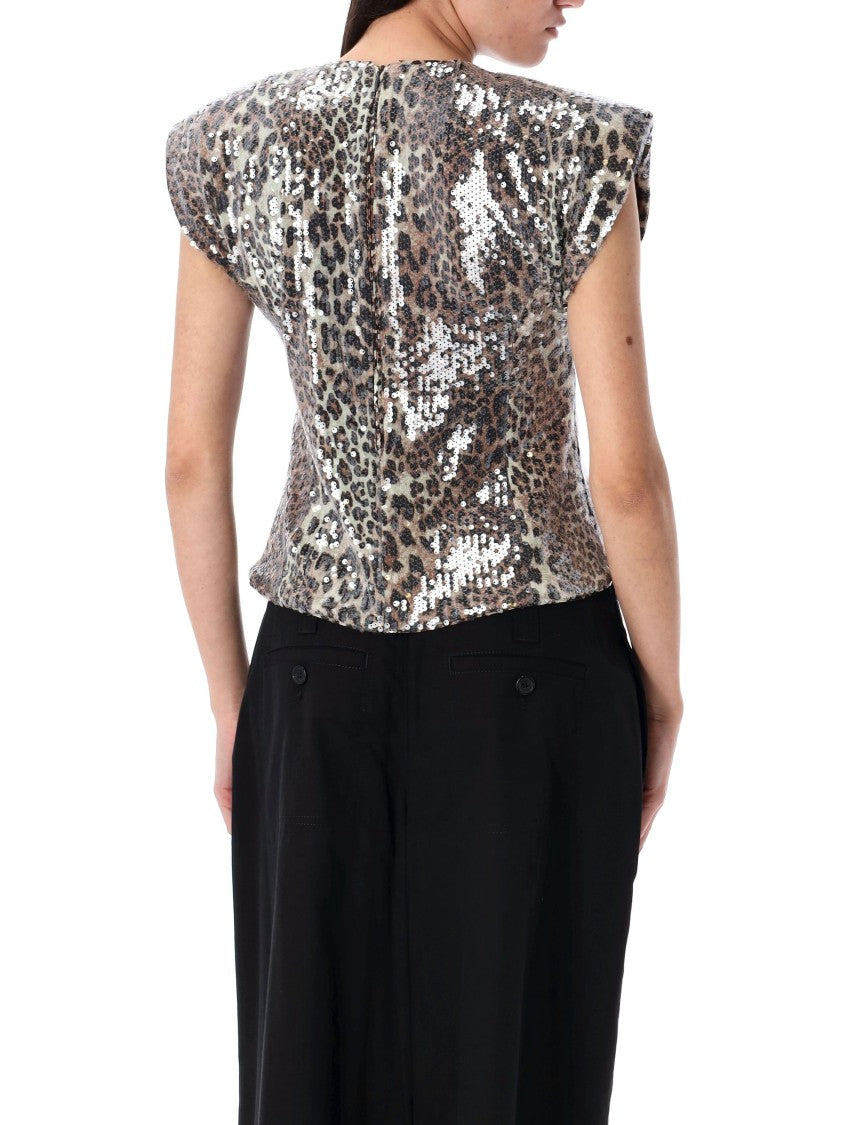Ganni Blouse Top Sequin Leo