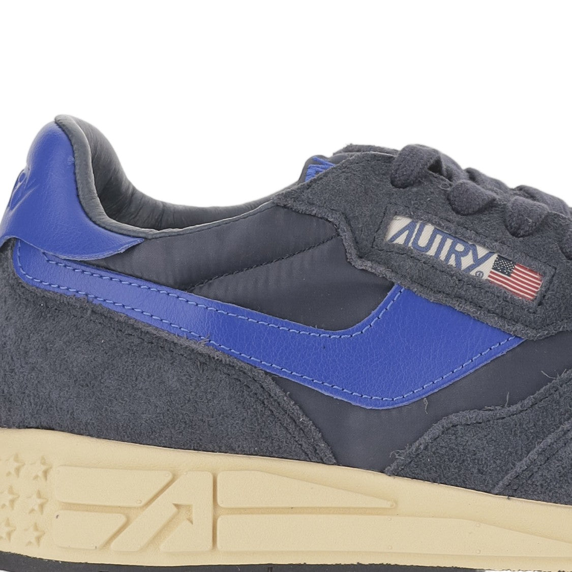 Autry Navy Leather Blend Sneakers With Front Lacing Design