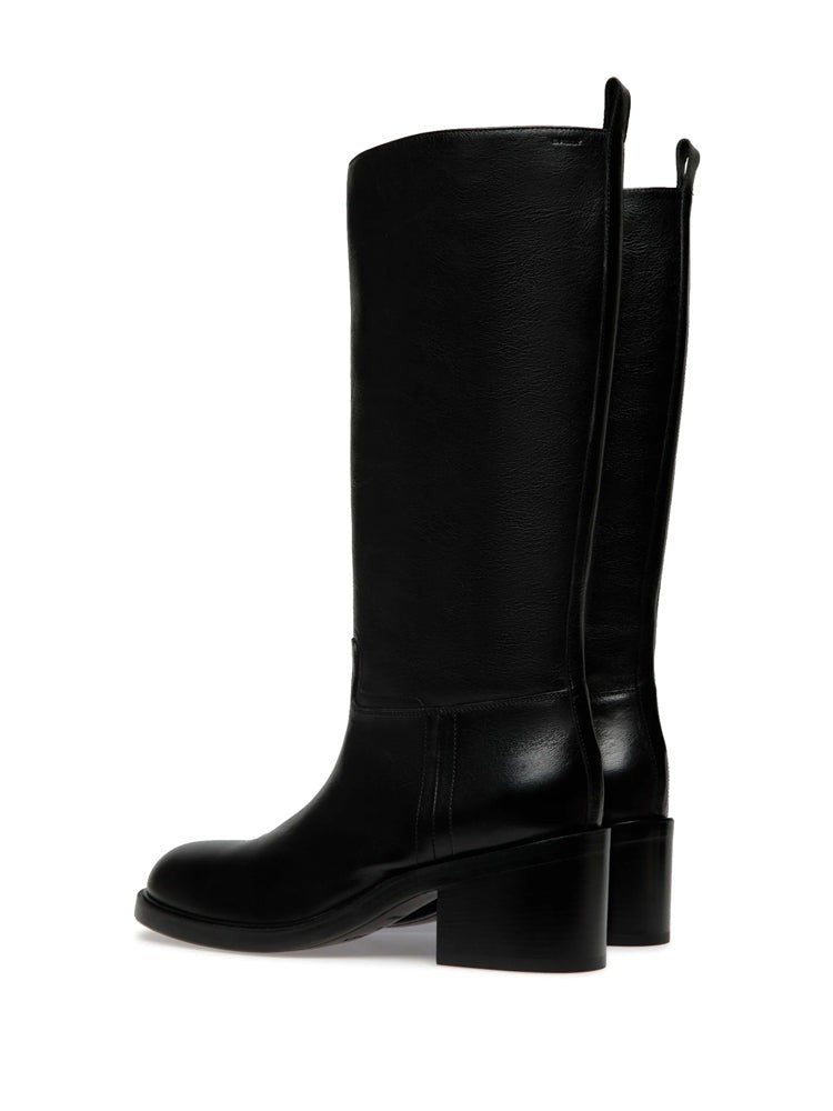 Bally Black Mid-Height Block Heel Leather Long Boots