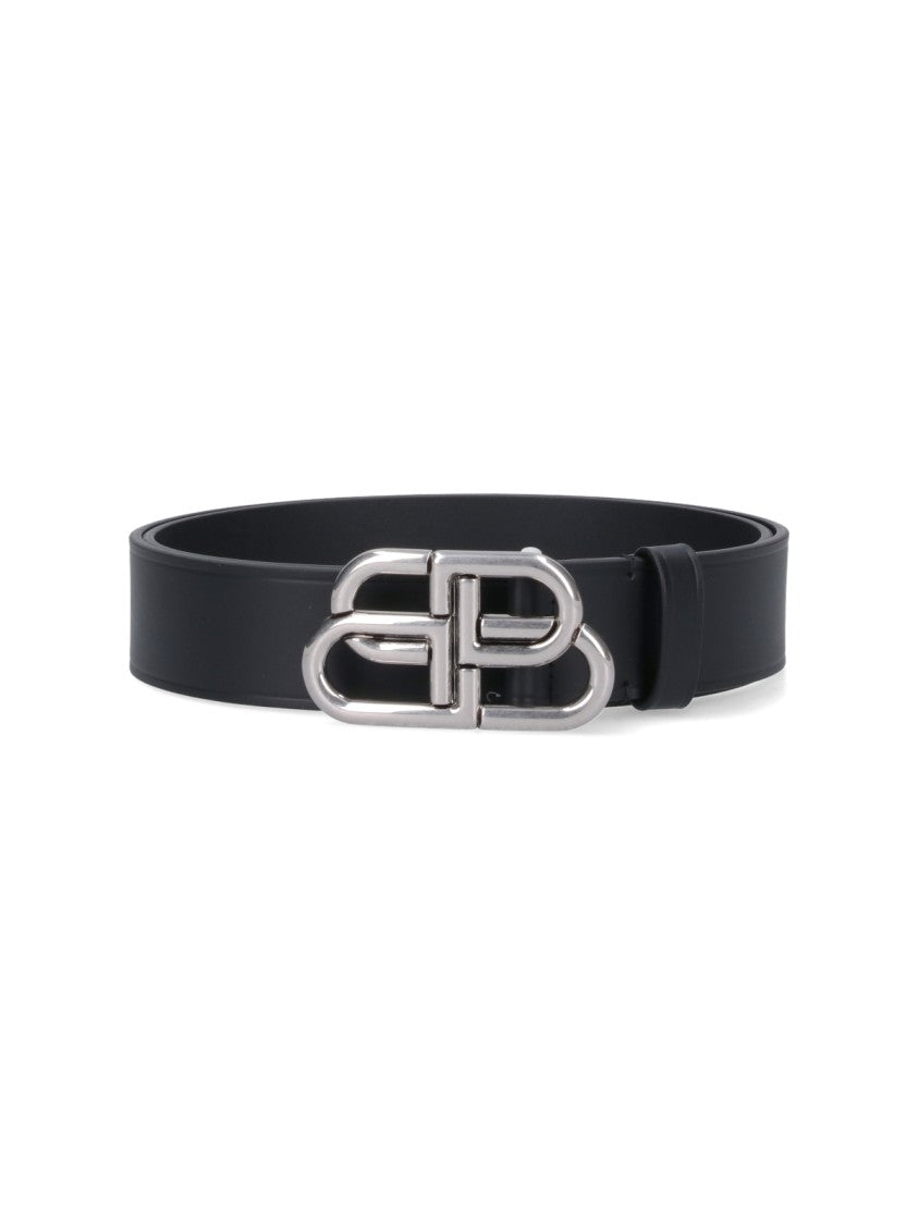 Balenciaga Black Bb Metallic Buckle Leather Belt