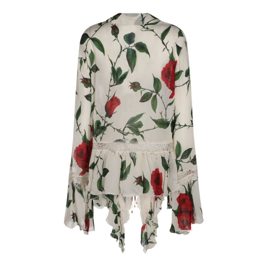 Blumarine Floral Print Lace Trim Asymmetrical Hem Blouse