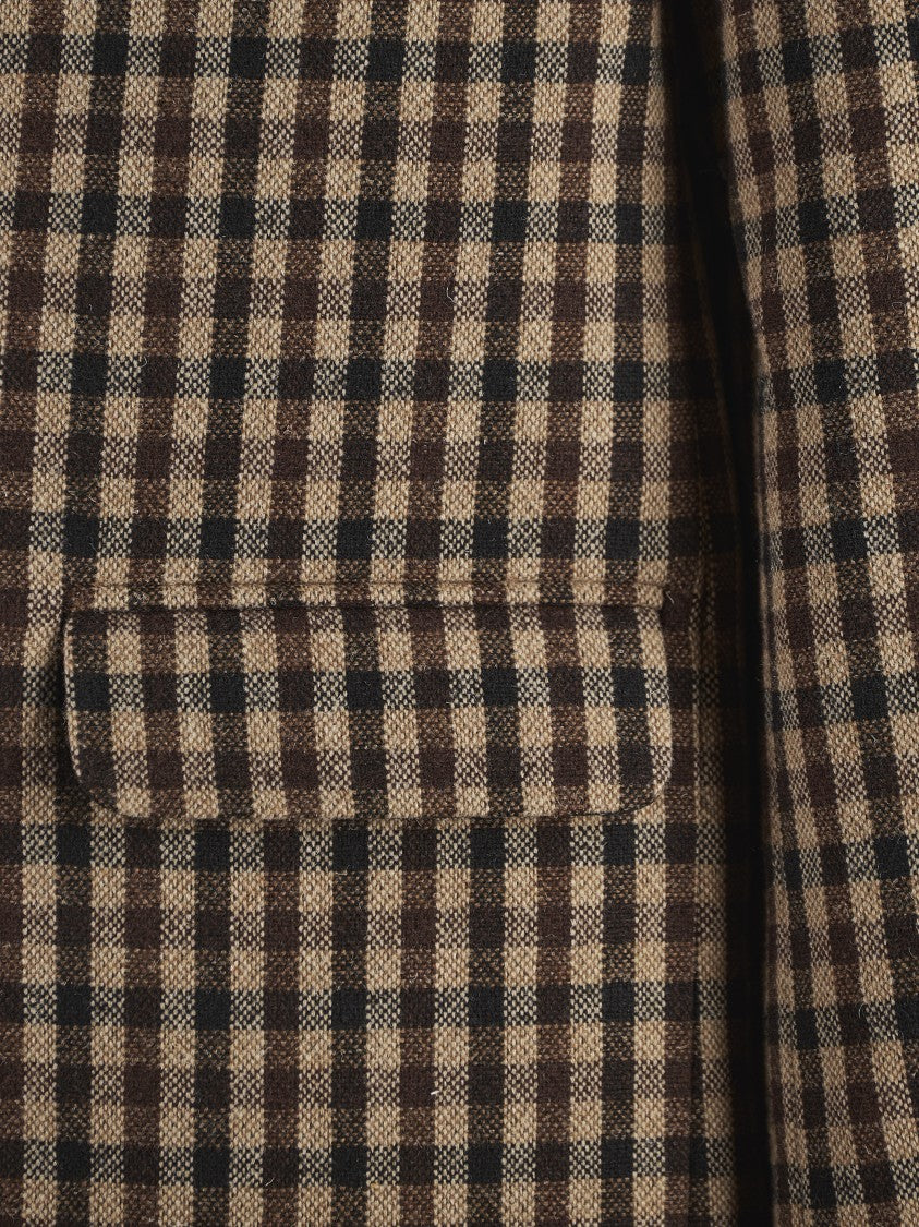 Ganni Check Wool Blend Oversized Blazer With Notched Lapels