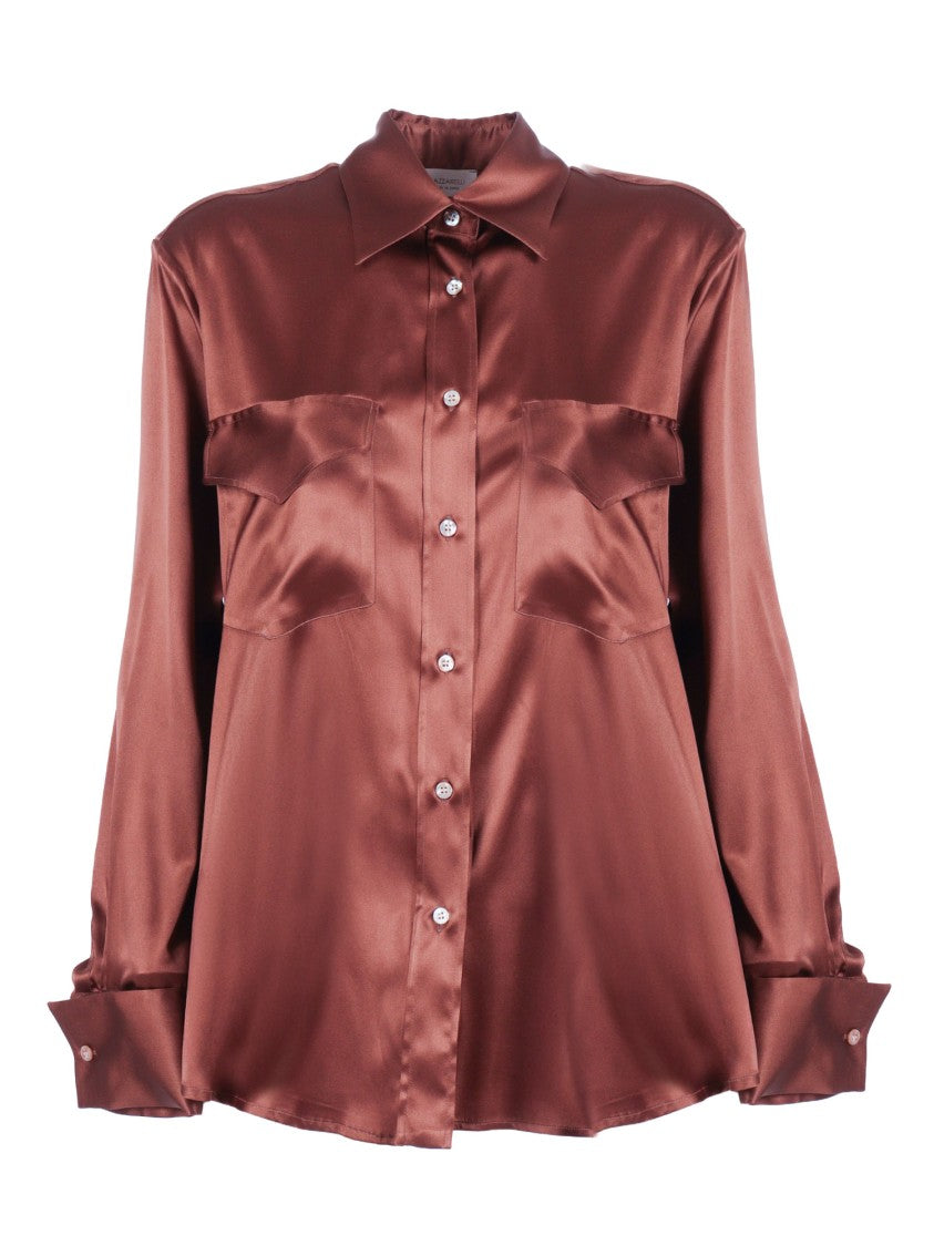 Mazzarelli Camicie Michela Satin Silk Flap Blouse
