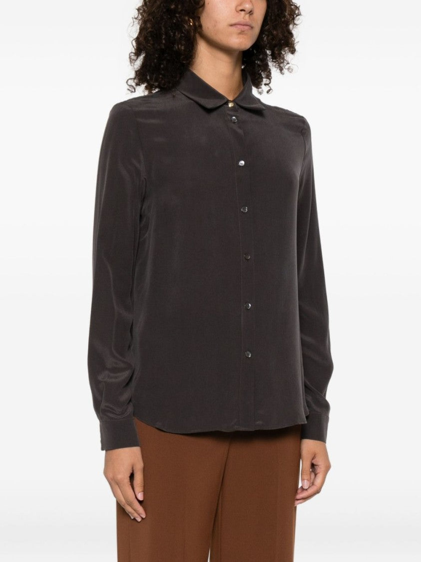 Pinko Silk Brown Shirt With Classic Button-Down Front