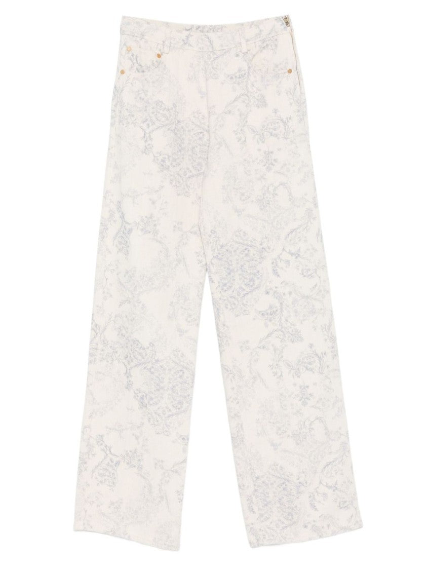 Forte Forte Wide-Leg Floral Pattern Pants With High Waist And Side Pockets