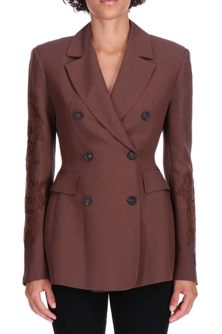 Ermanno Brown Wool-Blend Notch-Lapel Blazer