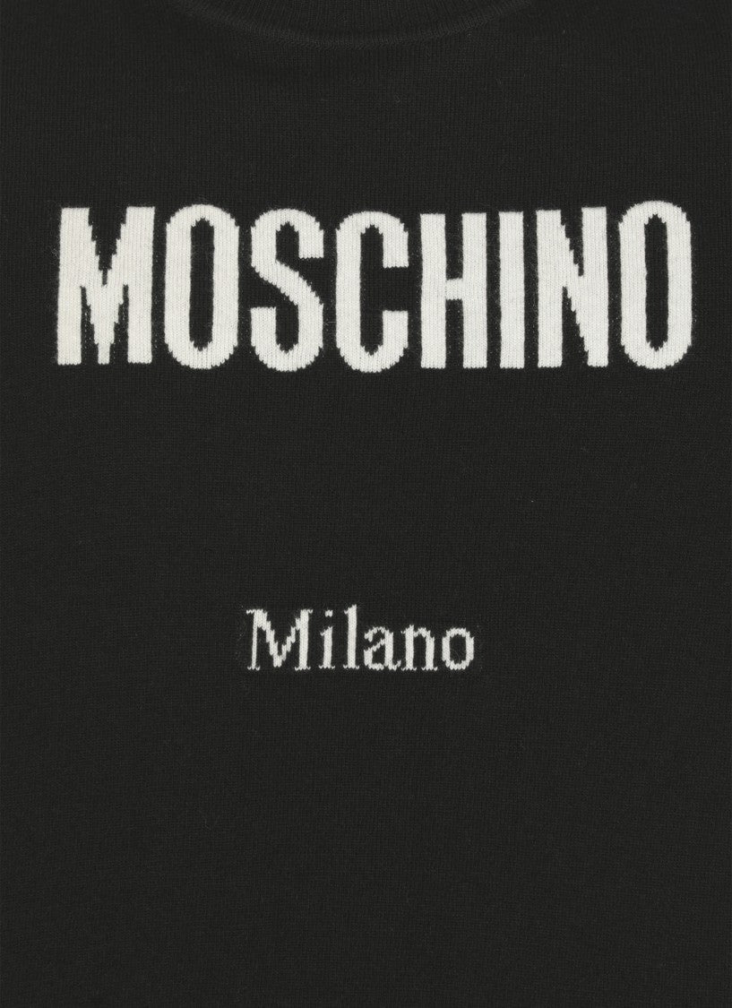 Moschino Crewneck Sweater In Black Wool Blend