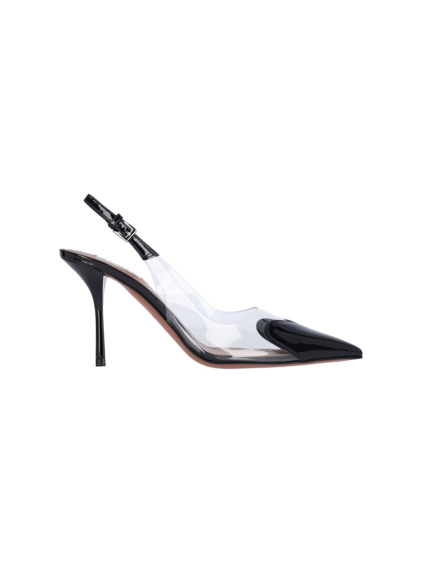 Alaïa Black Heart Detail Transparent Slingback Pumps
