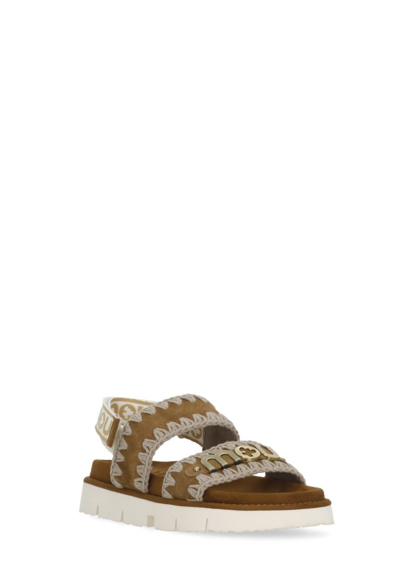 Mou Brown Bio Suede Stitch Details Sandals