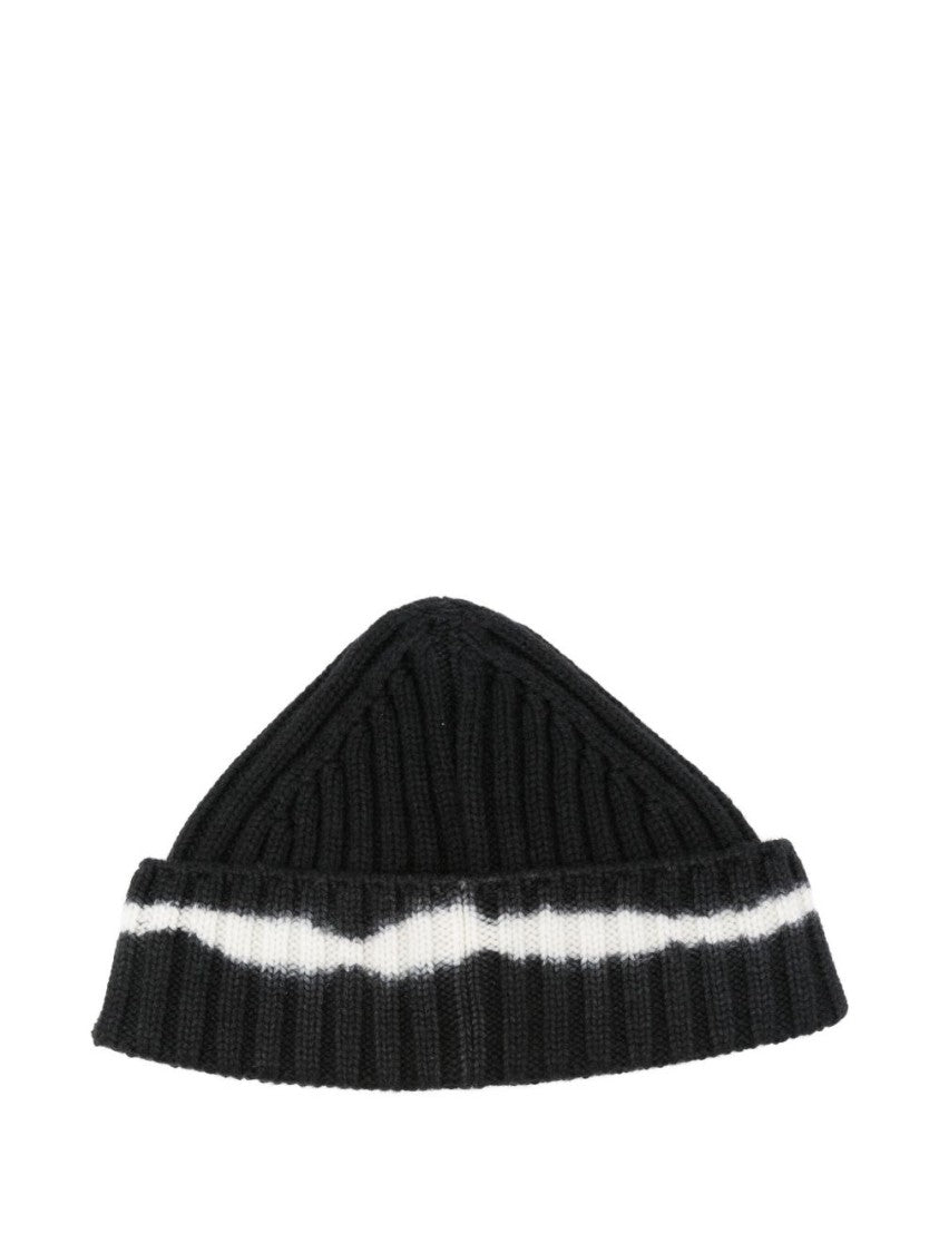 Off-White Ribbed Knit Hat With Ivory Stripe